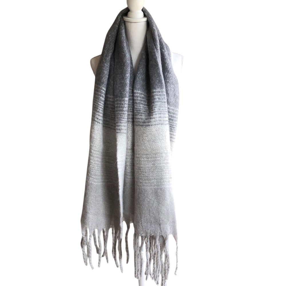 Ombre Gray Heather And White Striped Scarf